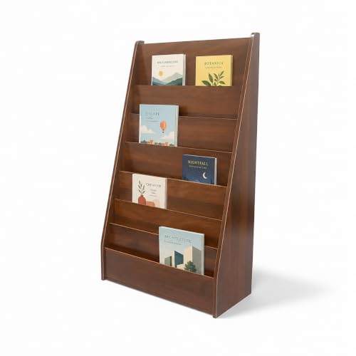 Quvex 7-Tier Magazine Rack, 44" Tall Curved Wooden Display Stand