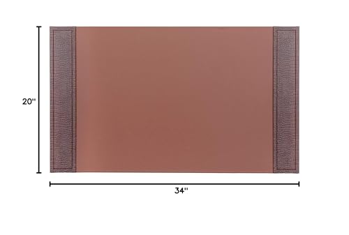 DACASSO Crocodile Embossed Leather Desk Pad with Side Rails - Luxury Leather Desk Blotter for Writing - Padded Executive Desk Surface Protector - (Brown, 34” x 20”)