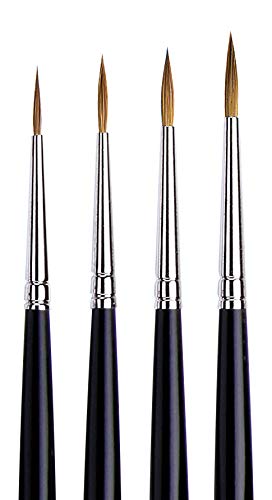 da Vinci Brushes Watercolor Set 5538a2 - Maestro Kolinsky Red Sable 4 Brush Set - Long Tapered Rounds - Series 35 Sizes 2/0, 0, 1 & 2, 1 count, Black