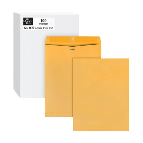 Quality Park Clasp Envelopes, 12 x 15-1/2 with Deeply Gummed Flaps for Permanent Secure Seal, Great for Filing, Storing or Organizing Documents, 28 lb. Brown Kraft, 100 per Box (QUA37910)