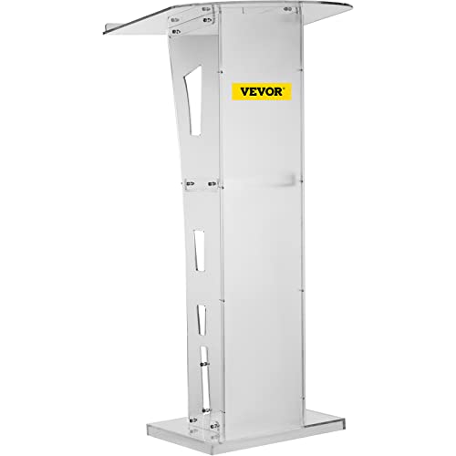 VEVOR Acrylic Podium 45" Tall Plexiglass Podium 26.8"x15" Table Acrylic Pulpits for Churches with 8 mm Thick Acrylic Board Acrylic Podiums and Lecterns Design for Lecture Recital Speech & Presentation