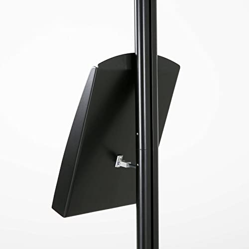 M&T Displays Free Standing Aluminum Display Stand Single Sided Document Brochure Sign Holder Front Loading Portrait Landscape Black Snap Frame 8.5x11 and Metal Tray Shelf 8.5x11 Inch