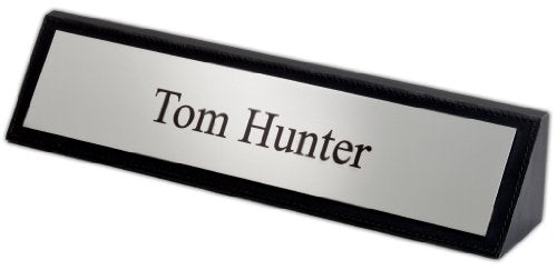 DACASSO Classic Leather Nameplate Holder - Luxury Black Leather Nameplate Holder - Office Accessories & Executive Desk Decor - (Classic Black)