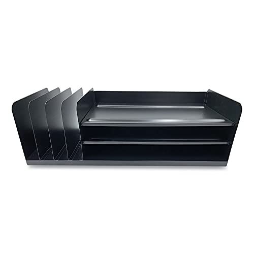 Huron Countertop File Binder Organizer Storage, Combination Vertical 5/Horizontal Legal 3 Slot Letter Tray, Black Steel