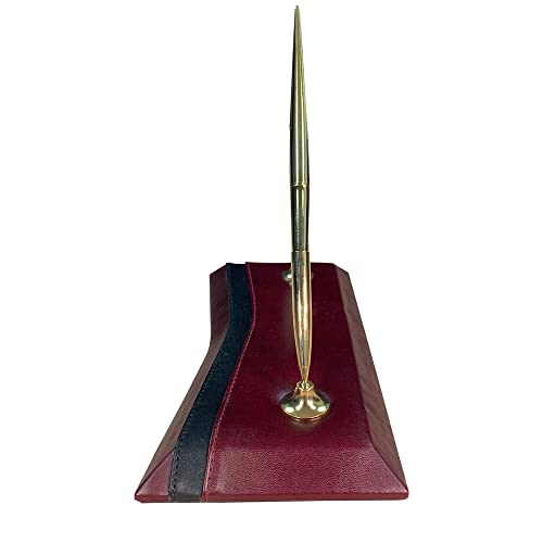 Dacasso Burgundy Leather Double Pen Stand with Gold Trim