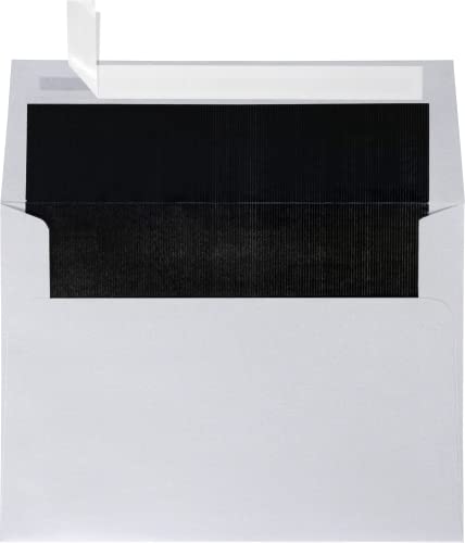 LUXPaper A7 Foil Lined Invitation Envelopes | Peel & Press | 5 1/4" x 7 1/4" | Silver w/Black LUX Lining | 80lb. Text | 250 Qty