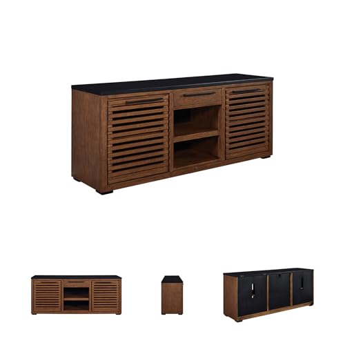 Signature Design by Ashley Kallari Casual Credenza with Anti-Tipping and Adjustable Shelf, Dark Brown & Black