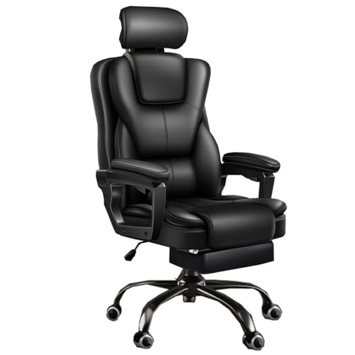 GIZNXBA Desk Office Chair,Big High Back Chair, PU Leather Computer Chair with Foot Rest, Managerial Executive Office Chair with Adjustable Headrest, Armrest Task Chairs with Wheels (Color : /Black)
