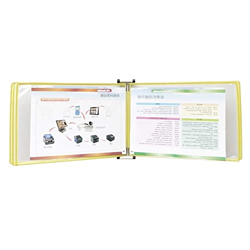 JDXQBLD Catalog Display Rack - PVC and Metal Document Organizer Binder - Wall Mount Reference Organizer, A4 Poster Flip Book Display, with 5 Panels and 10 Pockets for Display,Yellow