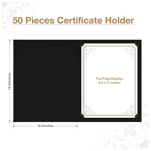 Black Certificate Holders (50 Packs), Diploma Covers Gold Foil Border