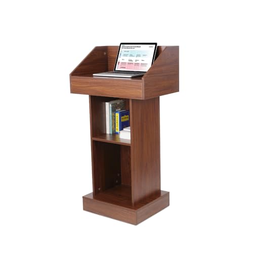 BGEDL Wood Podium, Floor Standing Podium Speaking Lectern Stand, Portable Podium Stand with Storage, Wooden Podium Pulpit for Churches Classroom Office