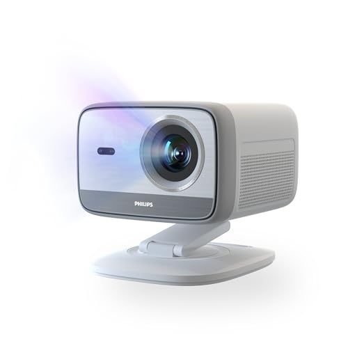Philips Neopix 444, 4K Video Projector, Native Resolution 1080p, 500 ANSI Lumens, 10-watt Stereo Sound, Autofocus, Auto Keystone, HDMI to USB-C Cable Included, White.