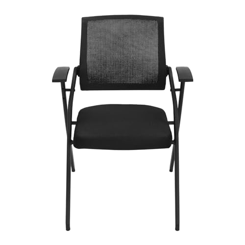 HIFMGHE 2-Pack Office Reception Guest Chairs with Arms, Folding No Wheels Conference Room Chairs with Mesh Back and Padded Seat, 485lbs Capacity Reception Chairs for Waiting Room Meeting School