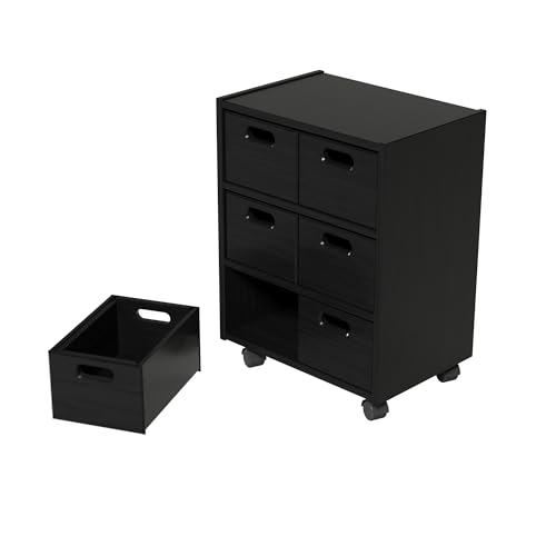 Jela Solid Wood Roll Cart Cubby (Black)