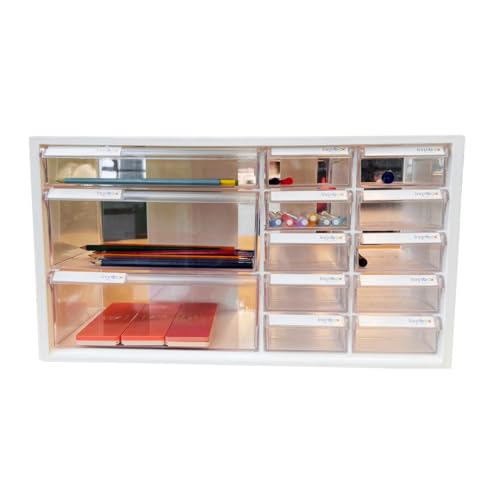 livinbox 13 Drawers and Dividers Desk Drawer Organizer for Hair Accessories Arts Crafts Sewing Supplies Stationary Teacher Toolbox Medicine Vitamin, White, A9-2110-WT