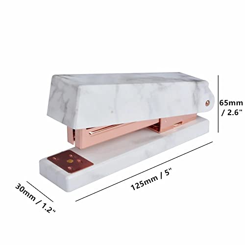 OEKFVCHVZ Marble Stapler Standard Desk Manual Staplers with Rose Gold Rod Movement for Office School Home Desktop Accessories Supplies