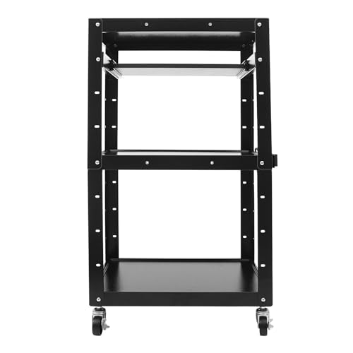 WAZYKJMDXX Space-Saving Rolling AV Cart, 4-Tier Mobile Computer Desk with 360° Locking Casters, Adjustable Shelf Height & Pullout Keyboard Drawer, Universal Media Stand for Classroom Hospital Bedroom