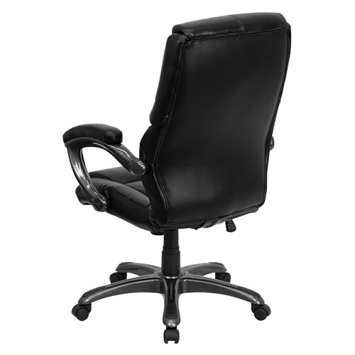 Scranton & Co Contemporary Faux Leather Executive Office Chair, High Back Design with Lumbar Support, Black Leathersoft Upholstery, Adjustable Seat Height, Tilt Lock, Swivel Base, Ergonomic for Home