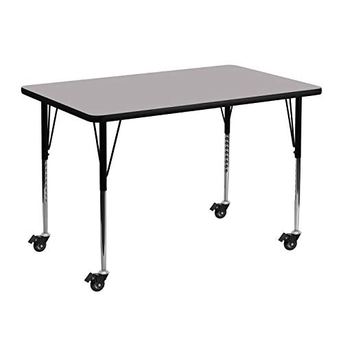 Classroom Essentials Mobile 30''W x 48''L Rectangular Grey Thermal Laminate Activity Table - Standard Height Adjustable Legs
