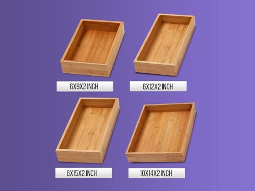 YBM HOME Bamboo Drawer Organizer Storage Box for Kitchen Drawer, Junk Drawer, Office, Bedroom, Children Room, Craft, Sewing, and Bathroom, 6 Pack 6x6x2 inch