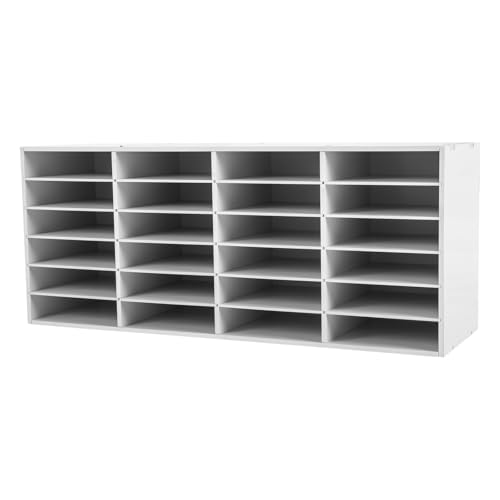24 Compartments Paper and Mail Organizer, Literature Organizers with Adjustable Shelves, Office and Classroom Mailbox, Desktop File Sorter for Home, Office, School (White)