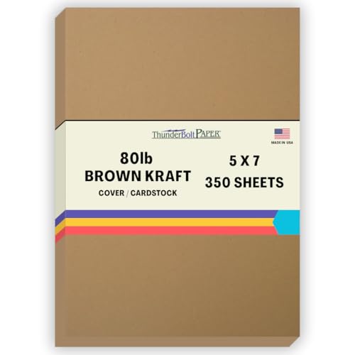350 Brown Kraft Fiber 80# Cover Paper Sheets - 5" X 7" (5X7 Inches) Photo|Card|Frame Size - Rich Earthy Color with Natural Fibers - 80lb/pound Cardstock - Smooth Finish