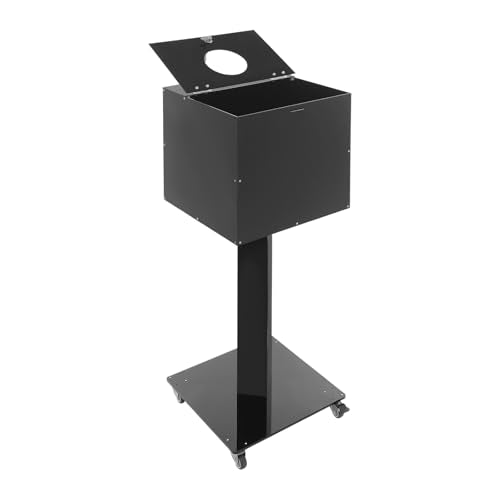 SHOUMANUAL Suggestion Box with Stand, 14" X 14" Acrylic Offering Box with Lock & Key, Wheels, Locking Ballot Collection Safe Boxes with Round Hole for Voting Contest Charity Donation (Black)