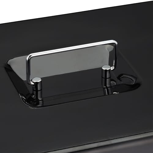 Relaxdays Cash Box Lockable, Coin Insert & 4 Note Compartments, Money Safe, Iron, HxWxD: 8.5 x 30.5 x 24.5 cm, Black