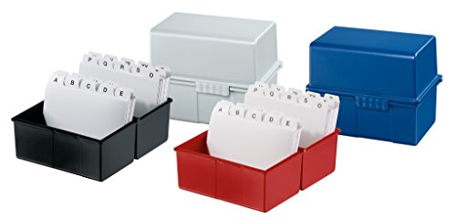 HAN Index File Box DIN A7 Landscape - Innovative, Attractive Design for 300 Index Cards with Steel Hinge and Snap Closure, Blue, 977-14, Pack of 3