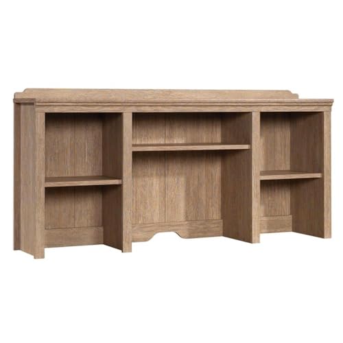 Pemberly Row Engineered Wood 54" Hutch, Brushed Oak Finish, 3 Adjustable Shelves, Cord Management, Compatible with 431437 Credenza or 431407 Writing Desk, Office Storage Furniture