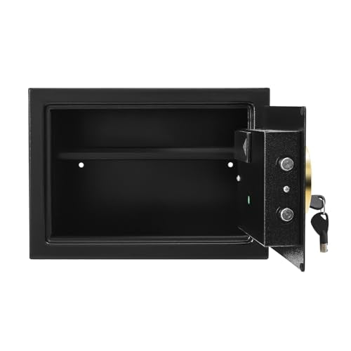 Safe Box for Home, Small Steel Security Safe with Digital Keypad Lock, Money Cash Jewelry Storage Safe for Office Hotel Dorm Room, Wall Mount Design, Emergency Key Backup, Black, 13.78 x 9.84 x 9.84 I