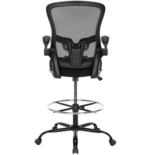 Drafting Chair,Tall Office Chair, Ergonomic Standing Desk Chair with Flip-up Armrests,Mid-Back Counter Height Computer Task Chair with Lumbar Support and Adjustable Footrest Ring,Black