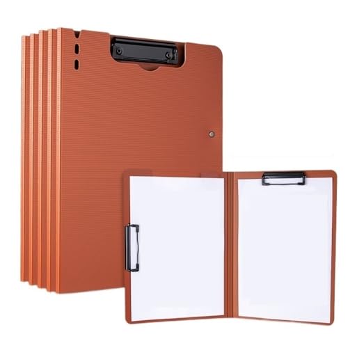 Filing Envelopes 5 Pcs A4 Folder with Double Clips Can Be Folded Writing Pad Data Storage Office Supplies Plastic Folders(Orange)