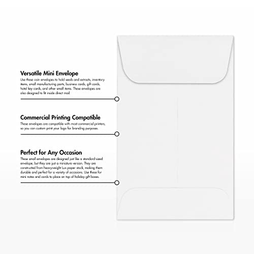 LUXPaper #1 Coin Envelopes | 2 1/4" x 3 1/2" | Bright White | 80lb. Text | 1,000 Qty