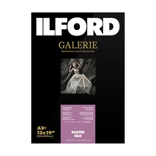 ILFORD Galerie 13x19” (50 Sheets) Raster Silk Textured Surface, Instant Dry Archival Photo Inkjet Paper 10.5mil / 290gsm for Dye and Pigment Ink Printers, Made in Germany