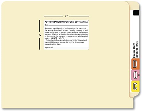 Veterinarian Euthanasia Consent, Doctor Stuff Veterinarian Stickers, 4" x 2-5/8", White, 240/Roll, Tabbies Vet V-AN424