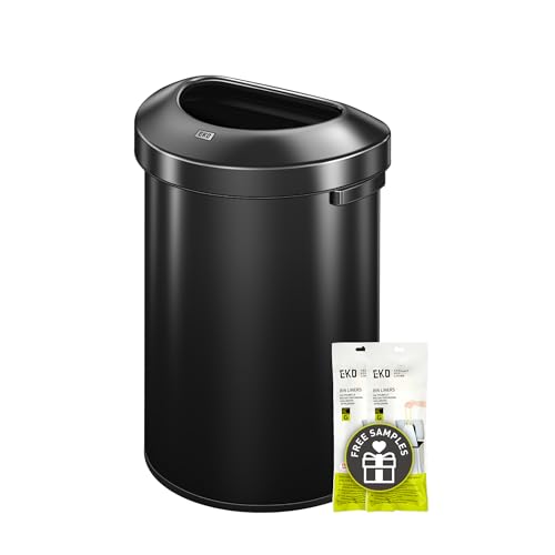 EKO Urban 21 Gallon Semi-Round Open Top Waste Bin, Stainless Steel Half Round Commercial Trash Can for Indoor and Outdoor, Extra Large Garbage Bin for Home, Office, Restaurant, 80L, Matte Black