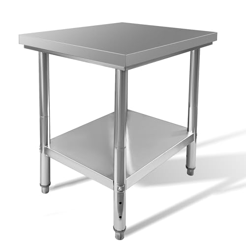 Fsehyue Stainless Steel Work Table 30"x24"x31" Metal Adjustable Under Shelf Prep Table 500 LBS Load Capacity with 4 Foot Pad Heavy Duty Food Prep Worktable for Home Hotel Kitchen Restaurant