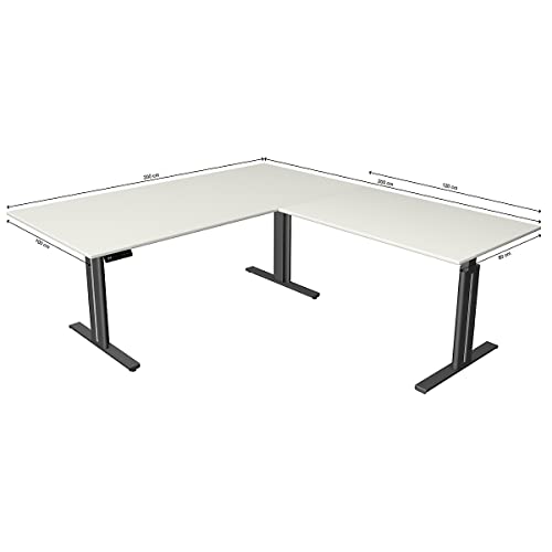 Kerkmann Move.3 Corner Desk | Electric Height Adjustable | Anthracite Frame | H x W x D 720-1200 x 2000 x 1000 mm | White | Standing & Sitting Table | Office Work Table