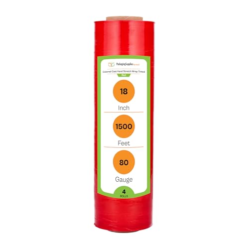 PSBM Tinted Red Plastic Hand Stretch Film/Wrap 18" x 1500' 80 GA 4 Rolls