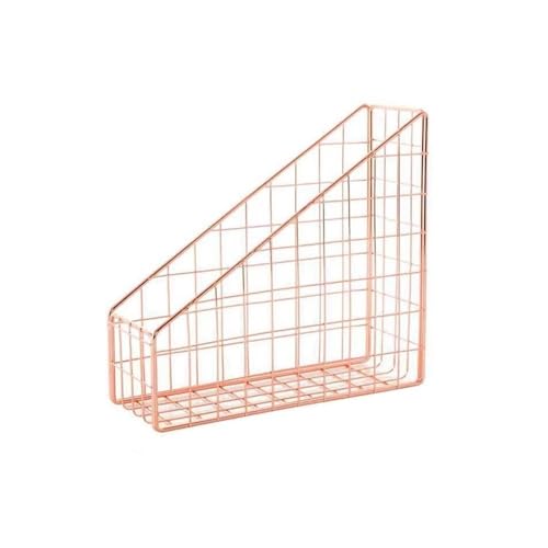 File Rack Nordic Wrought Iron Grid File Holder Simple Single Layer Desk Shelf Magazine Book Storage Rack Home Office Stationery Organizer Letter Trays(Rose Golden)