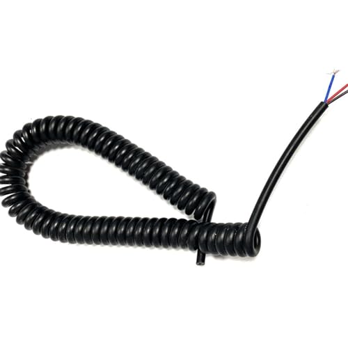 3 Core Coiled Curly Mains Flex Cable 17AWG 1mm Square Black Stretch 1-15m