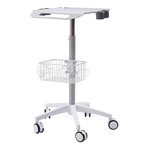 FONSOLUM Mobile Laptop Cart, 33.5-43.7" Adjustable Height Tablet Cart with Wheels, Computer Cart Standing Mobile Desk Trolley Rolling Desktop Lab Cart iPad Workstation with 19.3"×16.9" Large Tabletop