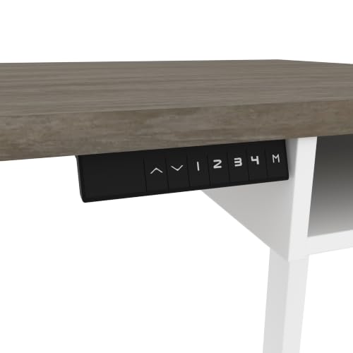 Bestar L-Shaped Standing Desk with Credenza, Walnut Grey, Viva, 72W