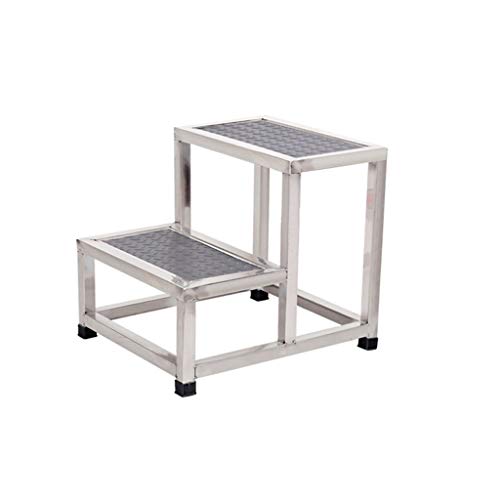 FLYIFE Step Stool Stainless Steel Footstool, Two Steps Ladder Stool Two Layer Small Ladder Hospital Family Platform Ladder Instruments Household Ladder/Grey