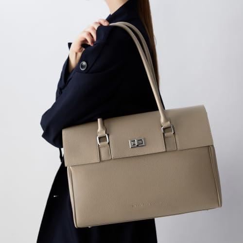 VICTORIA HYDE Laptop Tote Bag For Women, 15-Inch Padded Compartment, Top Handle Bag For Office And Commute (Beige)