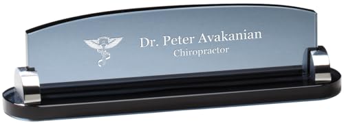 Executive Gift Shoppe | Personalized Chiropractor Theme Smoked Glass Desktop Name Plate