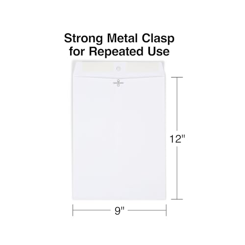 Staples 9x12 Wove Clasp Envelopes, White, Metal Clasp, 100/Box
