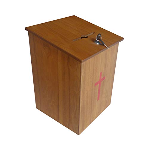 FixtureDisplays® Donation Box, Tithing Box, Church Offering Box, Prayer Box With Red Cross 9-1/2''W x 13-7/8''H x 9-1/2''D 15138