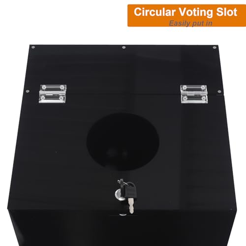 SHOUMANUAL Suggestion Box with Stand, 14" X 14" Acrylic Offering Box with Lock & Key, Wheels, Locking Ballot Collection Safe Boxes with Round Hole for Voting Contest Charity Donation (Black)